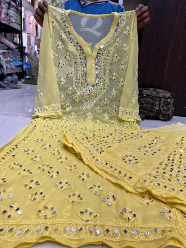 Stylish Chikan Kurti in Georgette Jaal Mirror Work.