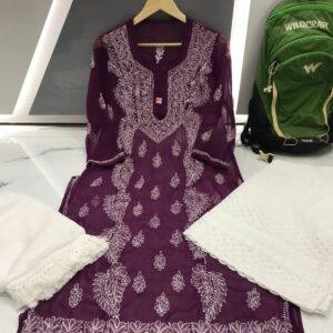 Chikankari suit with Cotton Jaal Gala Booti Length 46"