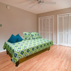 Squares quantum meta world blue and cream and greenish white Double Bed Sheet