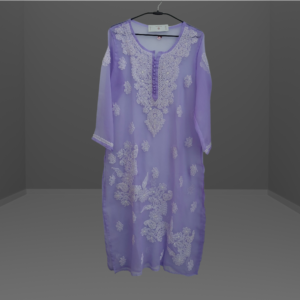 Chiffon Full Length Kurti Chikankari Purple