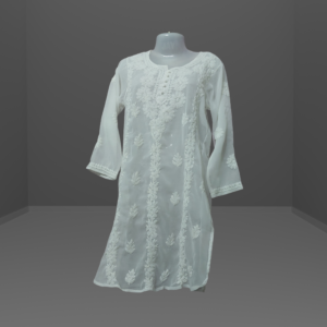 Chiffon White Short Kurti Chikankari