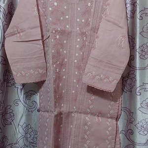 Cotton Full Length Kurti Chikankari Pink Rama