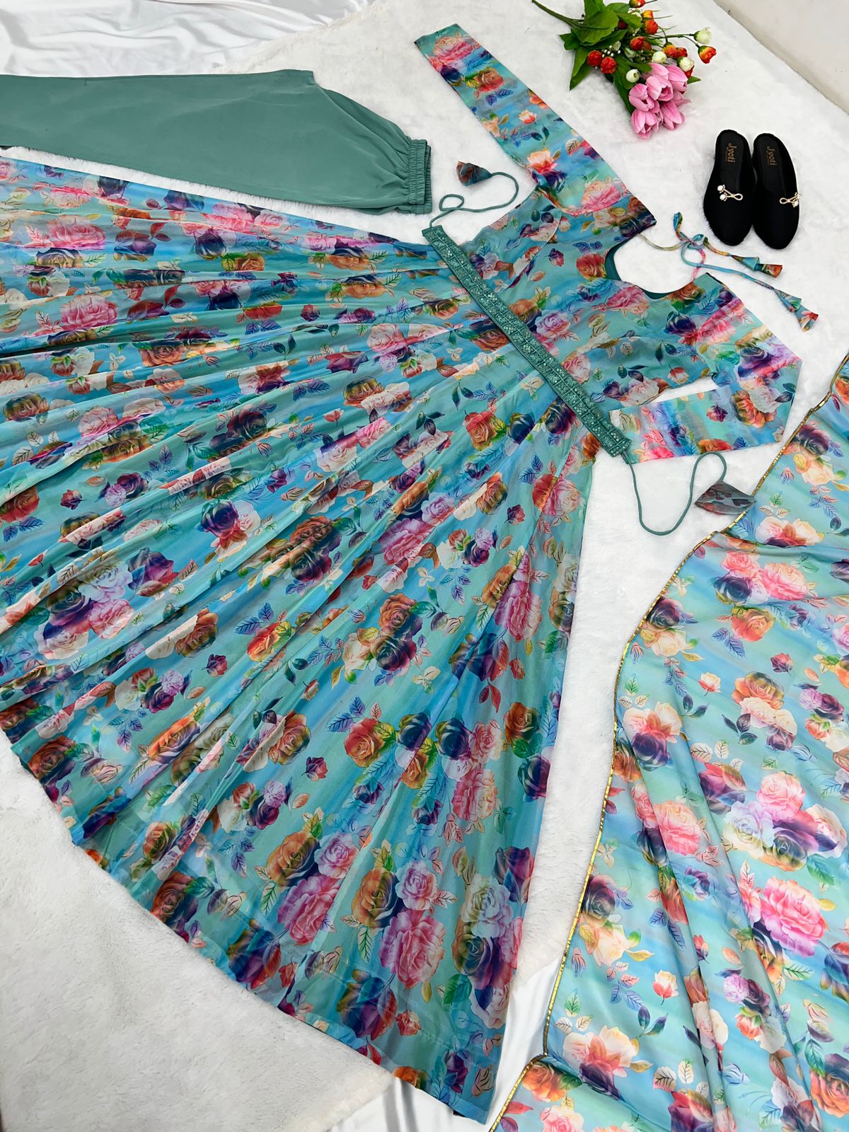 Soft Orgenza Silk Gown with Digital Print